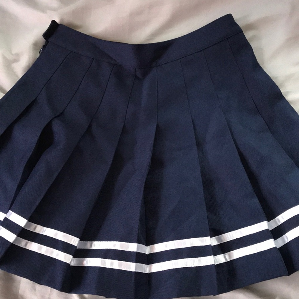 Navy Blue Pleated Skirt